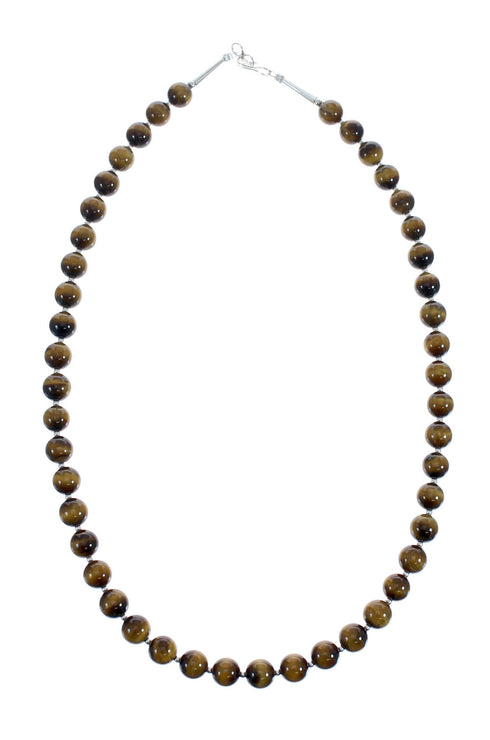 Navajo Tiger Eye Sterling Silver Bead Necklace JX126714